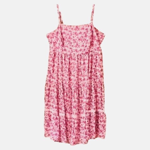 TORRID Plus Size Maxi Chiffon Lurex Baby Rose's Tiered Pink Dress - Picture 2 of 16